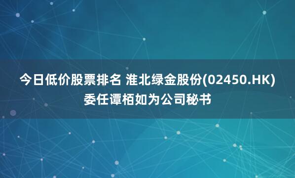 今日低价股票排名 淮北绿金股份(02450.HK)委任谭栢如为公司秘书